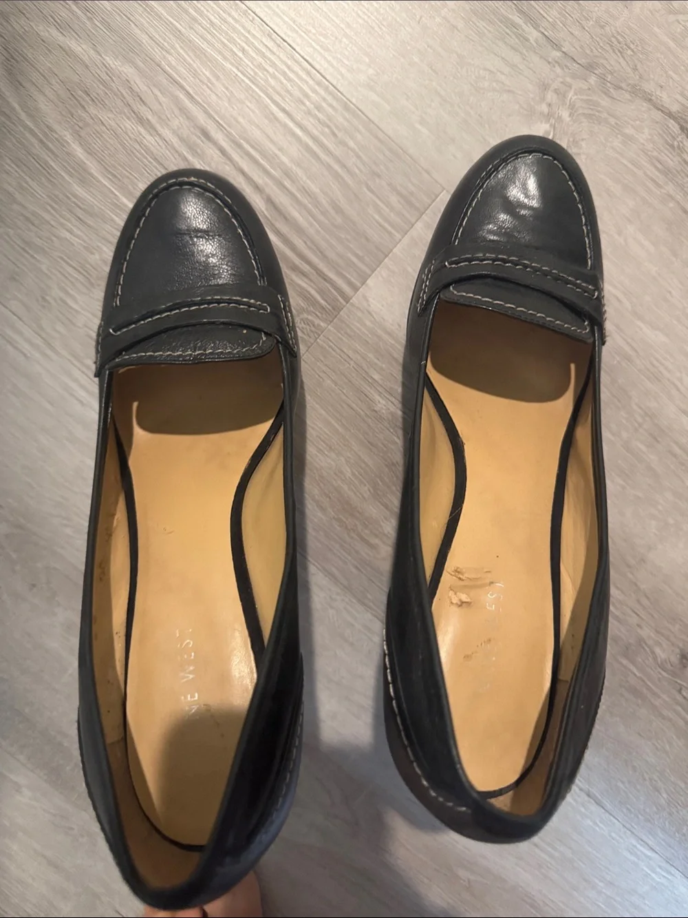 Nine West Black Leather Platform Loafer Pumps